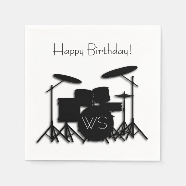 Drum Set Monogram Birthday Napkin (Front)