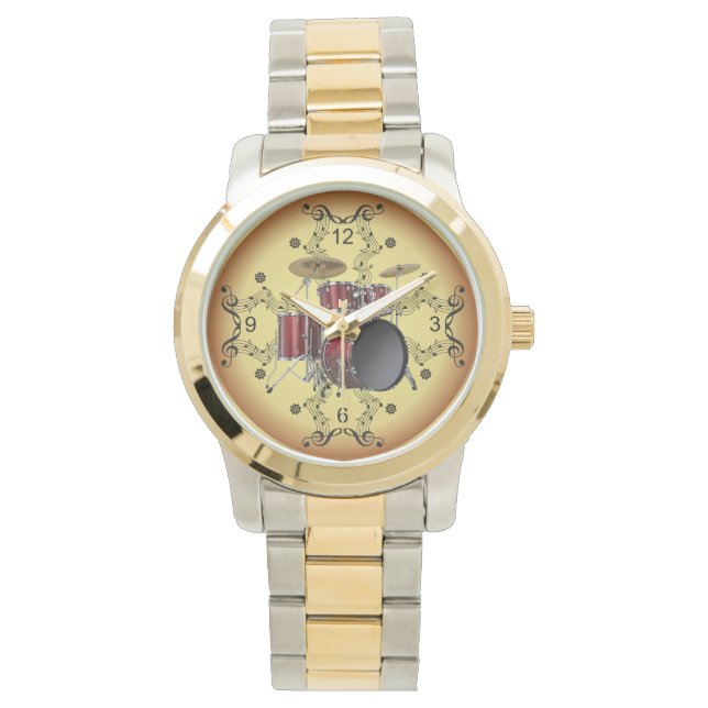 Drum Set ~ Musical Scroll ~ Golden Background ~ Watch (Front)