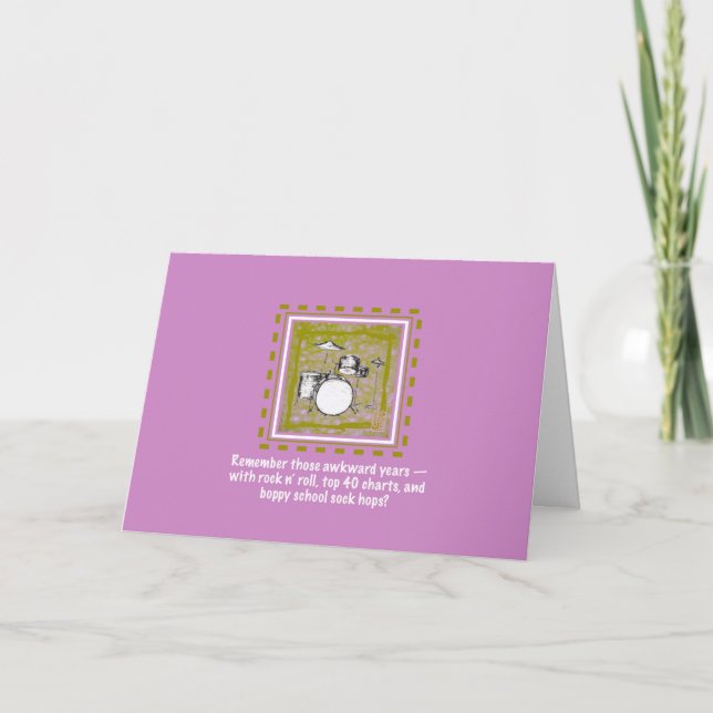 Drum Set Nostalgic Thinking of You Pink Greeting  Card (Front)