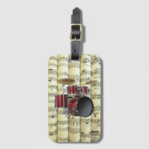 Drum Set On Rolled Sheet Music ~  Luggage Tag