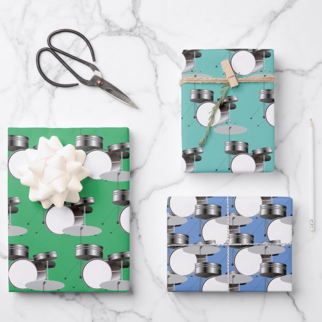 Drum Set Percussion Musical Design  Wrapping Paper Sheet (Front)