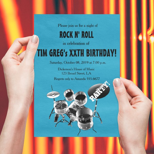 Drum Set Rock n' Roll Rocker Birthday Party Invitation (Creator Uploaded)