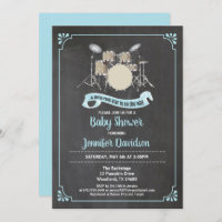 Drum set rockster baby shower invitation