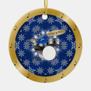 Drum Set ~ Silver ~ Blue ~ Gold ~ Christmas ~ Ceramic Tree Decoration