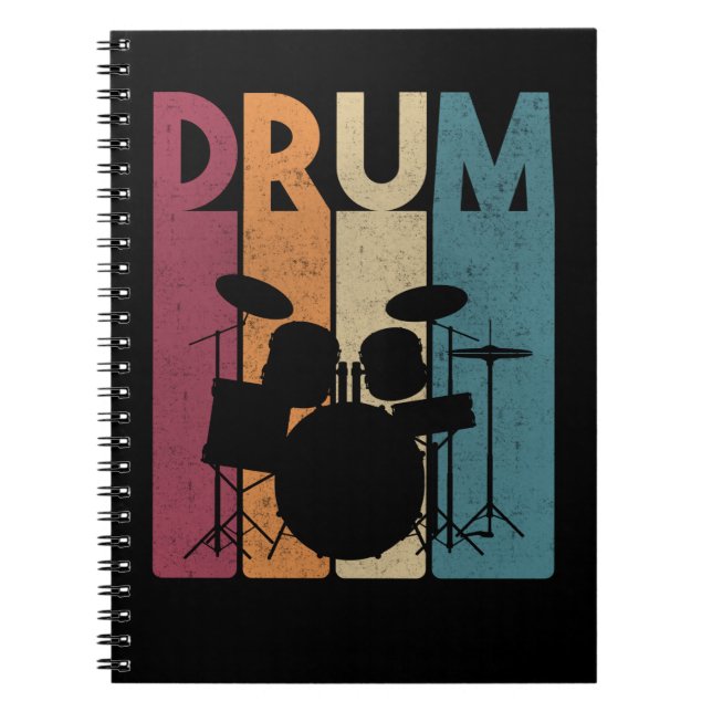 Drum Set Vintage Rock Music Retro Drummer Notebook (Front)