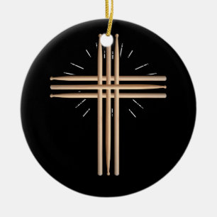Drum Stick Cross Drummer Faith Christian Ceramic Tree Decoration