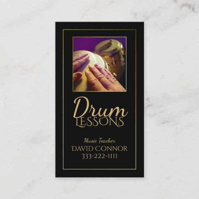 Drum Teacher Drummer Classic Black Business Card (Front)