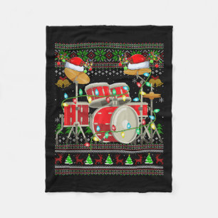 Drum Ugly Christmas Sweater Musical Drum Player Dr Fleece Blanket