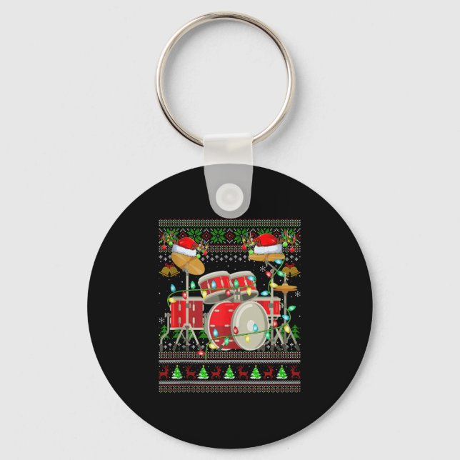 Drum Ugly Christmas Sweater Musical Drum Player Dr Key Ring (Front)