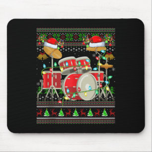 Drum Ugly Christmas Sweater Musical Drum Player Dr Mouse Mat