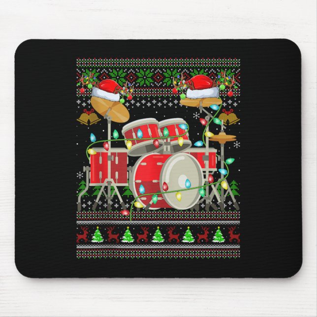 Drum Ugly Christmas Sweater Musical Drum Player Dr Mouse Mat (Front)