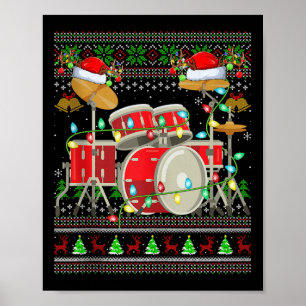 Drum Ugly Christmas Sweater Musical Drum Player Dr Poster