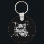 drumkit key ring<br><div class="desc">White drums on black</div>