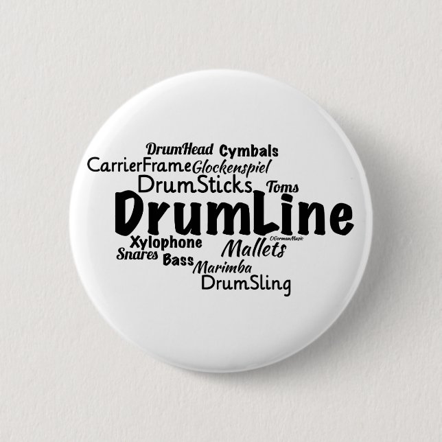 Drumline Word Cloud Black Text 6 Cm Round Badge (Front)