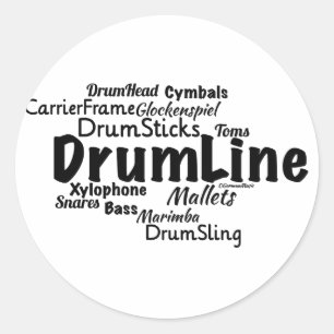 Drumline Word Cloud Black Text Classic Round Sticker