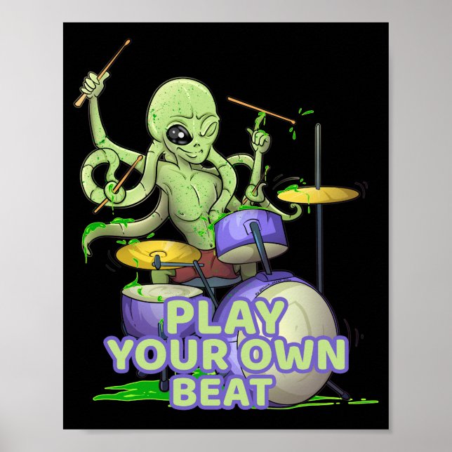 Drummer Alien Squid Beating Drums Poster (Front)