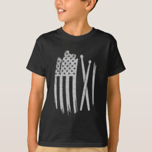 Drummer American Flag Drum Sticks Drumming T-Shirt