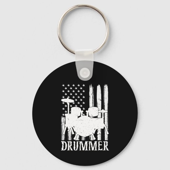 drummer American Flag  Key Ring (Front)