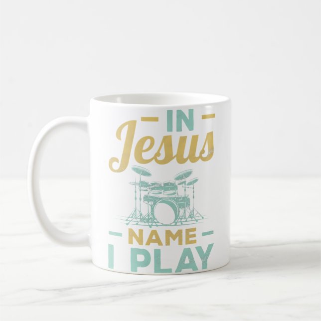 Drummer And Jesus Christian Coffee Mug (Left)