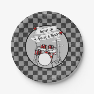 Drummer Birthday Born to Rock & Roll Drum Kit Paper Plate