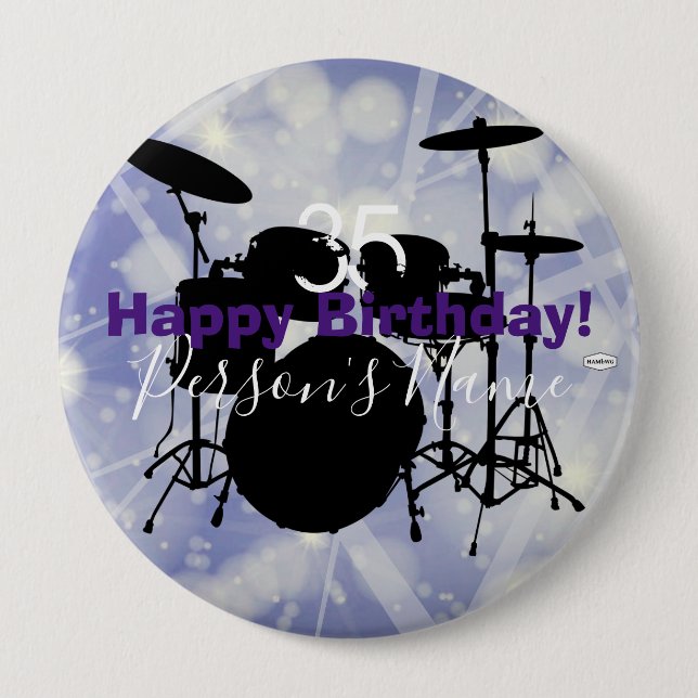 Drummer Birthday Theme Button HAMbWG (Front)
