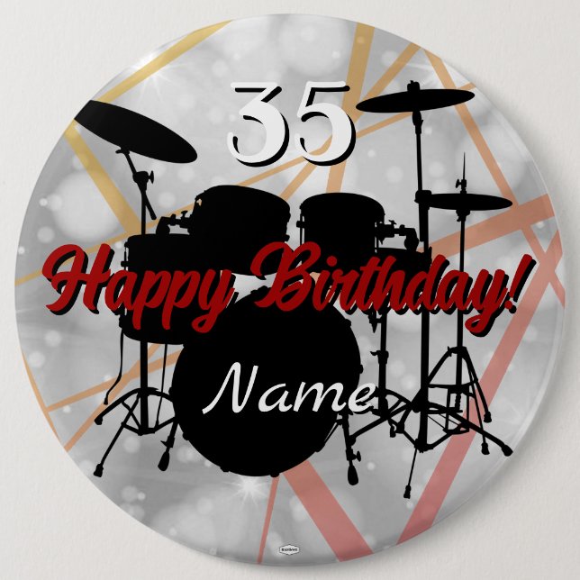 Drummer Birthday Theme Button HAMbWG (Front)
