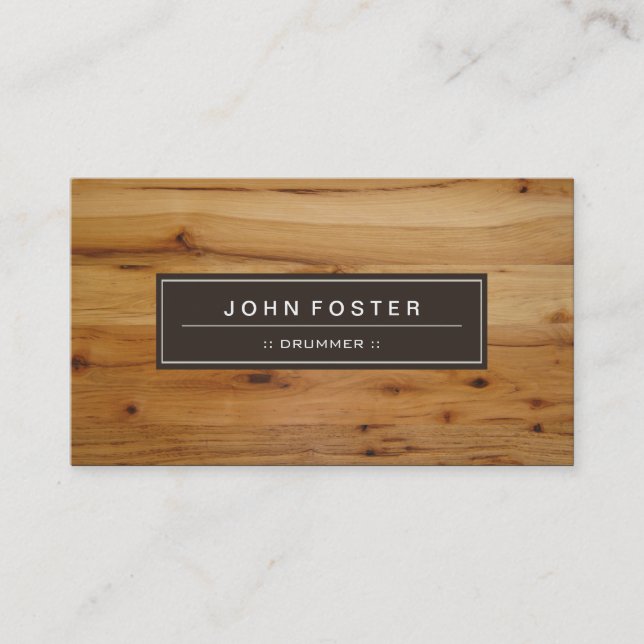 Drummer - Border Wood Grain Business Card (Front)