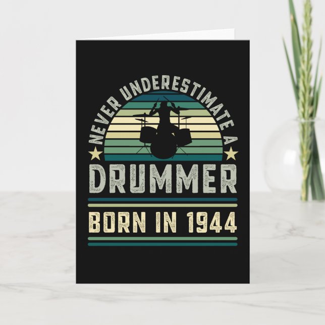 Drummer born 1944 80th Birthday Drumming Gifts Card (Front)