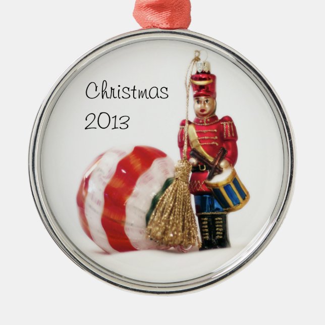 Drummer Boy and Christmas Ball Metal Tree Decoration (Front)