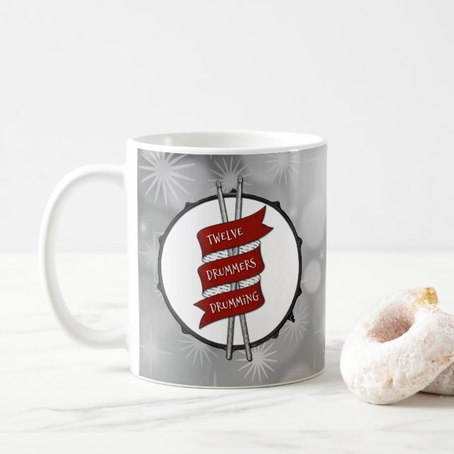 Drummer Boy Christmas Snare Drum Holiday Musician Coffee Mug (With Donut)