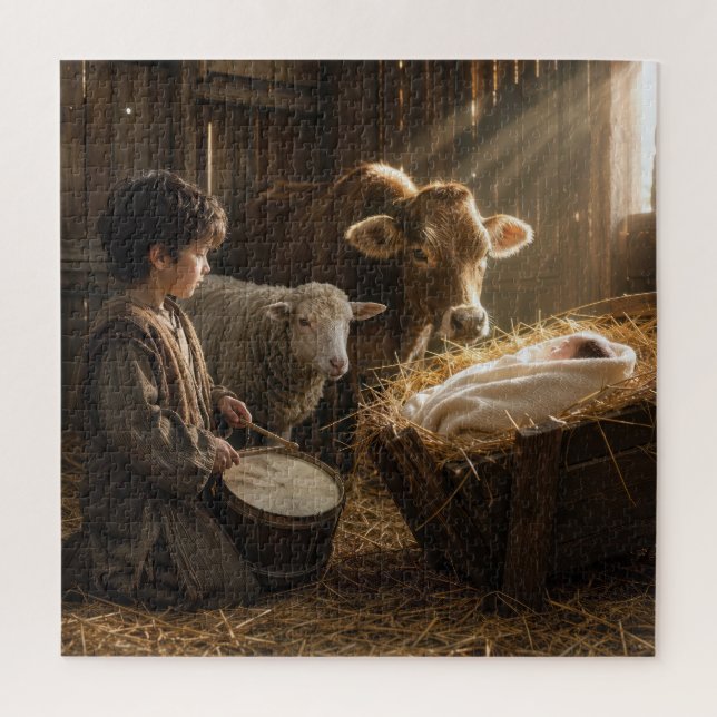 Drummer Boy Nativity Scene in a Stable Jigsaw Puzzle (Vertical)