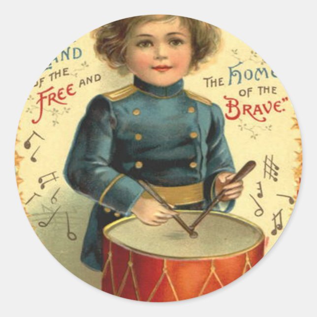 Drummer Boy Star Red White Blue Classic Round Sticker (Front)