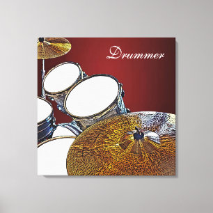 Drummer Canvas Drum Kit with Crash Square Art Print
