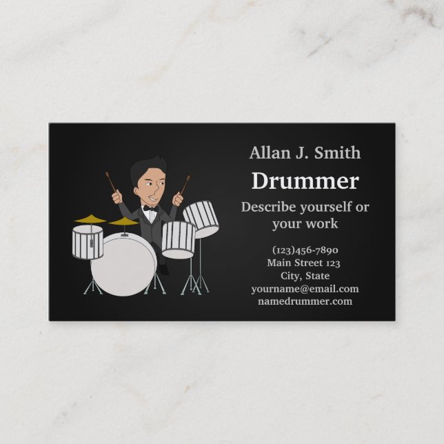 Drummer cartoon business card (Front)