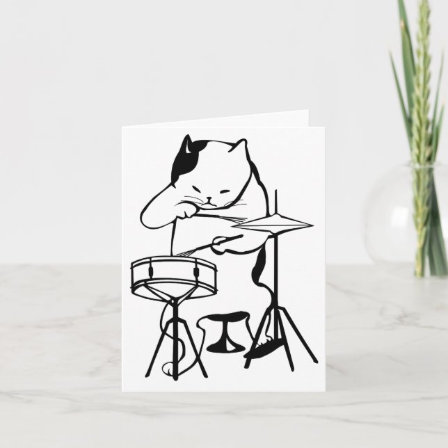Drummer Cat Drums Musician Rock Jazz Funny Cute Card (Front)
