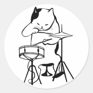 Drummer Cat Drums Musician Rock Jazz Funny Cute Classic Round Sticker