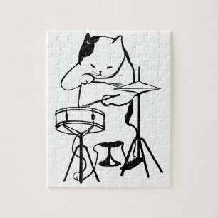 Drummer Cat Drums Musician Rock Jazz Funny Cute Jigsaw Puzzle