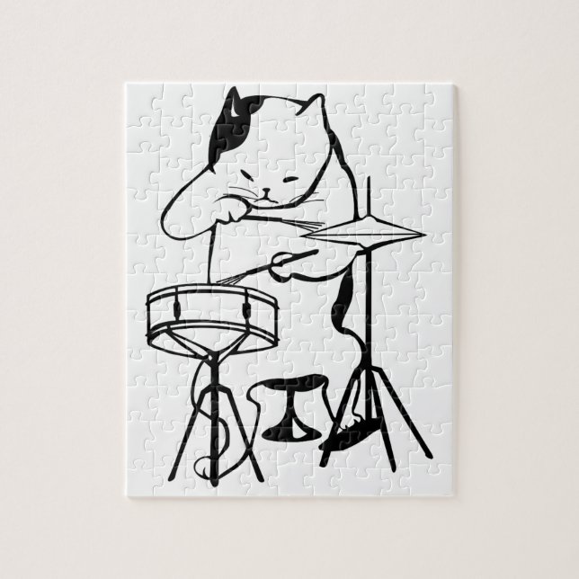 Drummer Cat Drums Musician Rock Jazz Funny Cute Jigsaw Puzzle (Vertical)