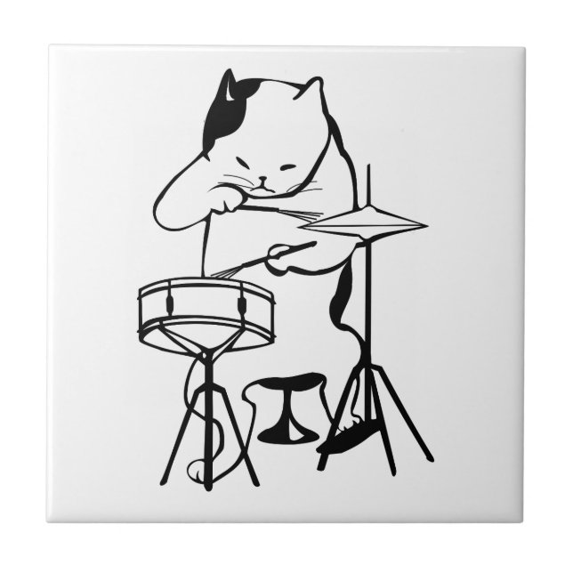 Drummer Cat Drums Musician Rock Jazz Funny Cute Tile (Front)