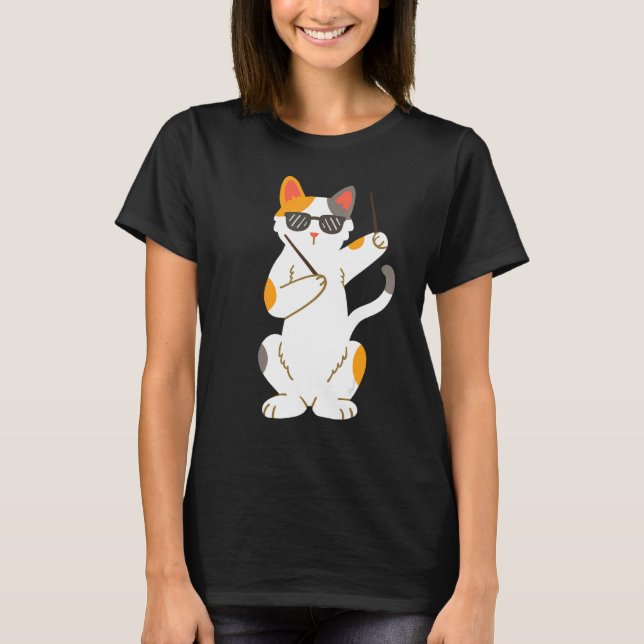 Drummer Cat Drumsticks Drumming T-Shirt (Front)