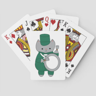 Drummer Cat Marching Band Green and White Playing Cards
