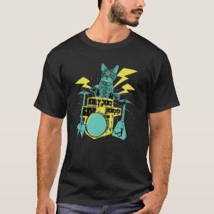 Drummer Cat Music Lover Musician Playing The Drums T-Shirt