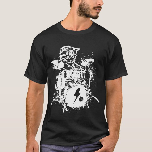 Drummer Cat Music  Musician  Drums Cat T-Shirt (Front)
