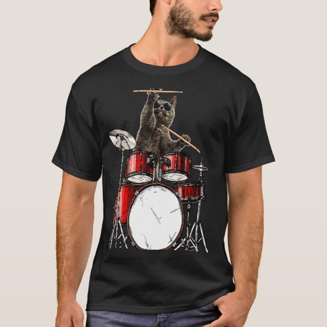 Drummer Cat Music  Musician  Drums Kitten T-Shirt (Front)