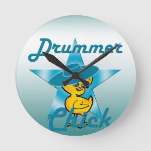 Drummer Chick #7 Round Clock