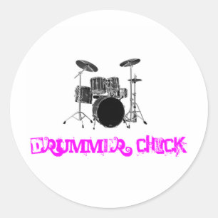 Drummer Chick Classic Round Sticker