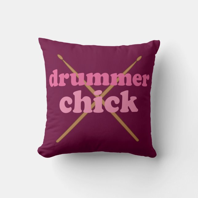 Drummer Chick Music Quote Throw Pillow (Front)