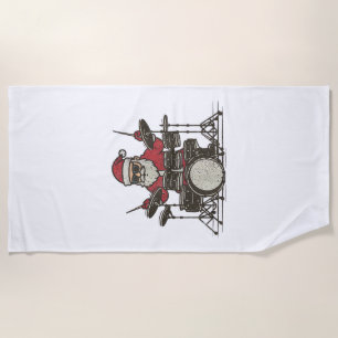 Drummer Christmas Funny Vintage Santa Playing Drum Beach Towel