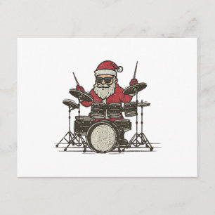 Drummer Christmas Funny Vintage Santa Playing Drum Enclosure Card