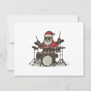 Drummer Christmas Funny Vintage Santa Playing Drum Thank You Card